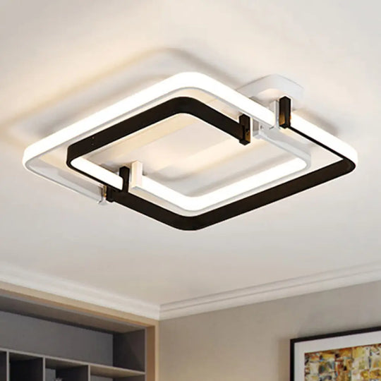 Contemporary Led Flush Ceiling Light: Round Edge Metal Black/White White/Warm Light - 18’/21.5