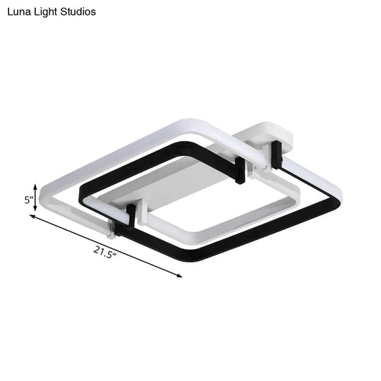 Contemporary Led Flush Ceiling Light: Round Edge Metal Black/White White/Warm Light - 18/21.5