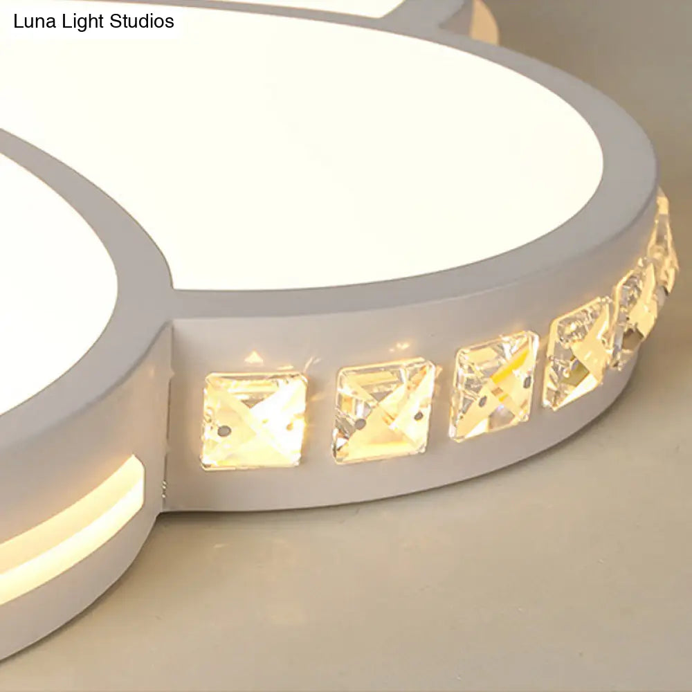 Contemporary Led Flush Ceiling Light: White Flower Design With Clear Crystal Accents For Kids Room