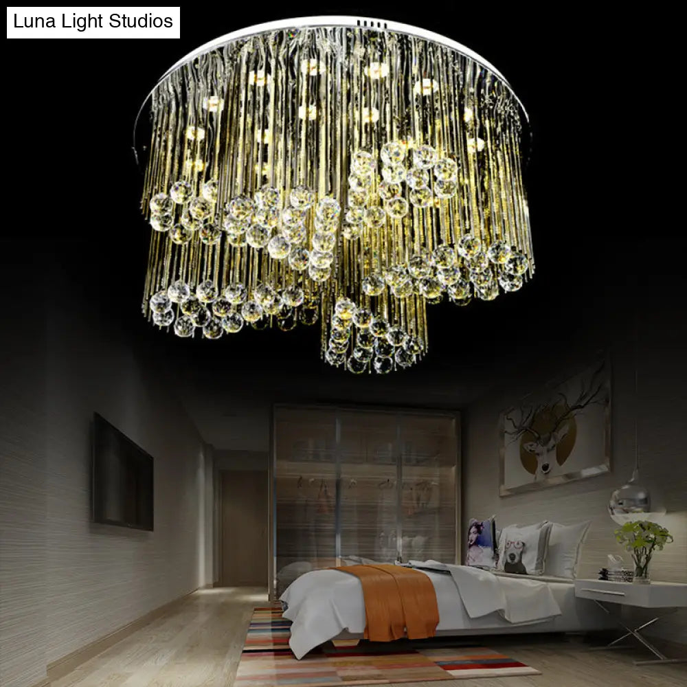 Contemporary Led Flush Ceiling Light With Clear Crystal And Flower Design - Bedroom Circle Lamp In