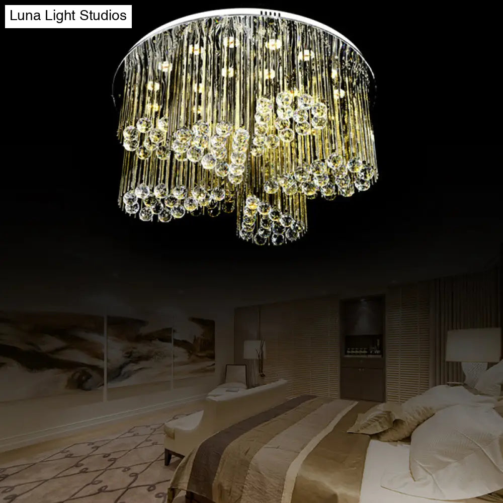 Contemporary Led Flush Ceiling Light With Clear Crystal And Flower Design - Bedroom Circle Lamp In