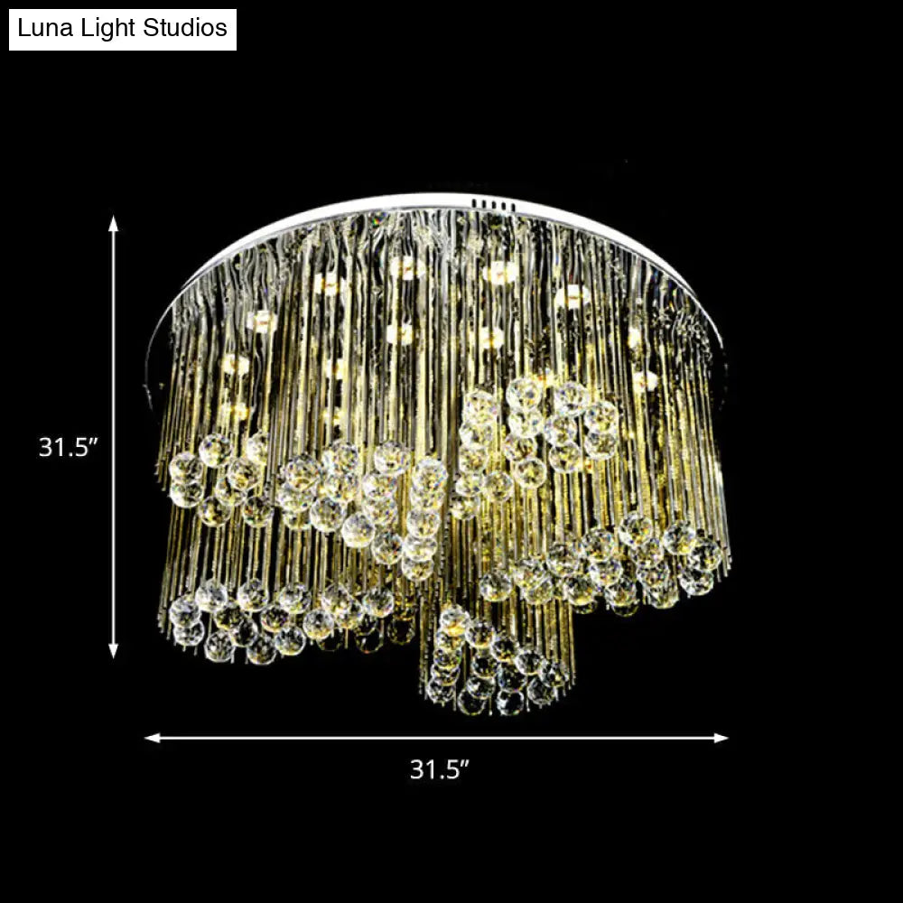 Contemporary Led Flush Ceiling Light With Clear Crystal And Flower Design - Bedroom Circle Lamp In