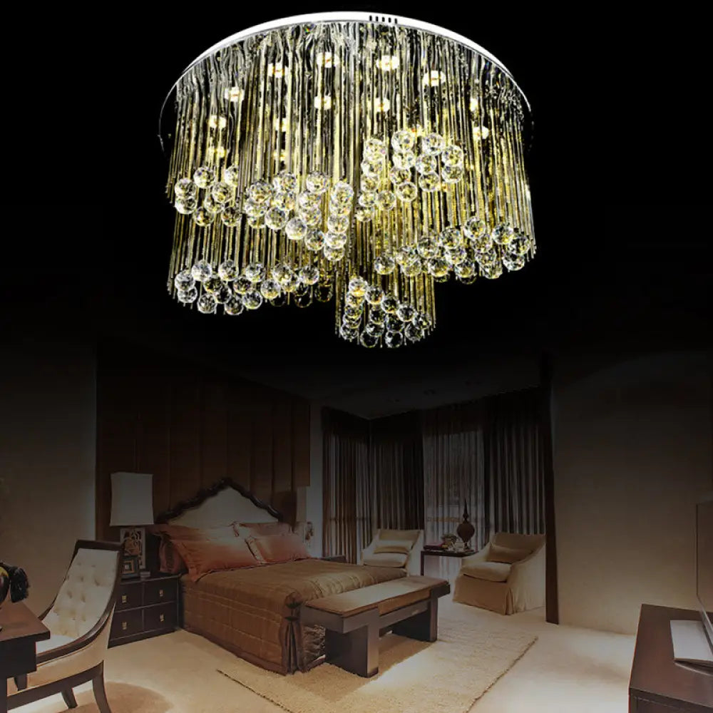 Contemporary Led Flush Ceiling Light With Clear Crystal And Flower Design - Bedroom Circle Lamp In