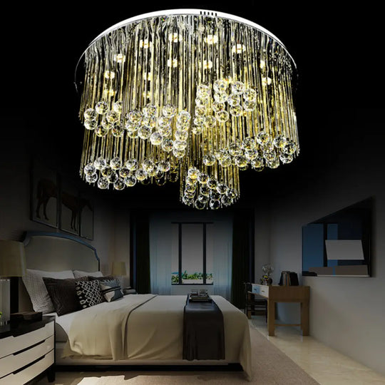 Contemporary Led Flush Ceiling Light With Clear Crystal And Flower Design - Bedroom Circle Lamp In