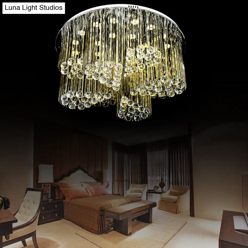 Contemporary Led Flush Ceiling Light With Clear Crystal And Flower Design - Bedroom Circle Lamp In