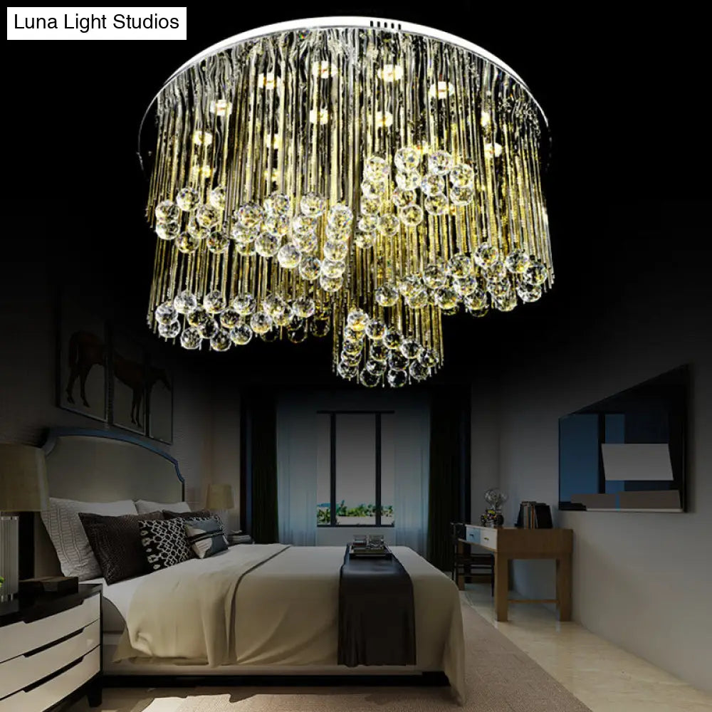 Contemporary Led Flush Ceiling Light With Clear Crystal And Flower Design - Bedroom Circle Lamp In