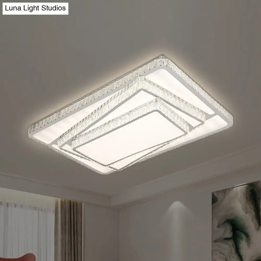 Contemporary Led Flush Ceiling Light With Stacked Crystal Rectangles In White