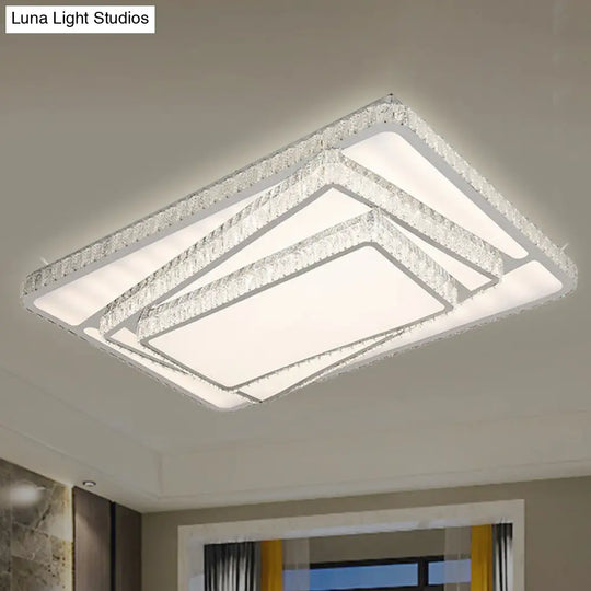 Contemporary Led Flush Ceiling Light With Stacked Crystal Rectangles In White