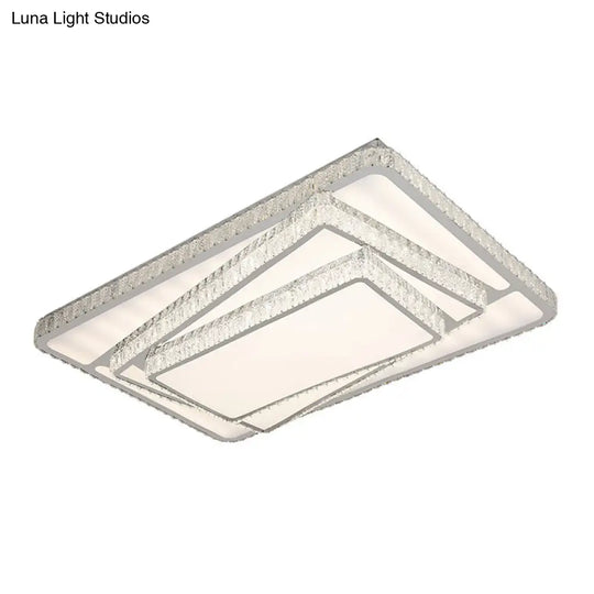 Contemporary Led Flush Ceiling Light With Stacked Crystal Rectangles In White