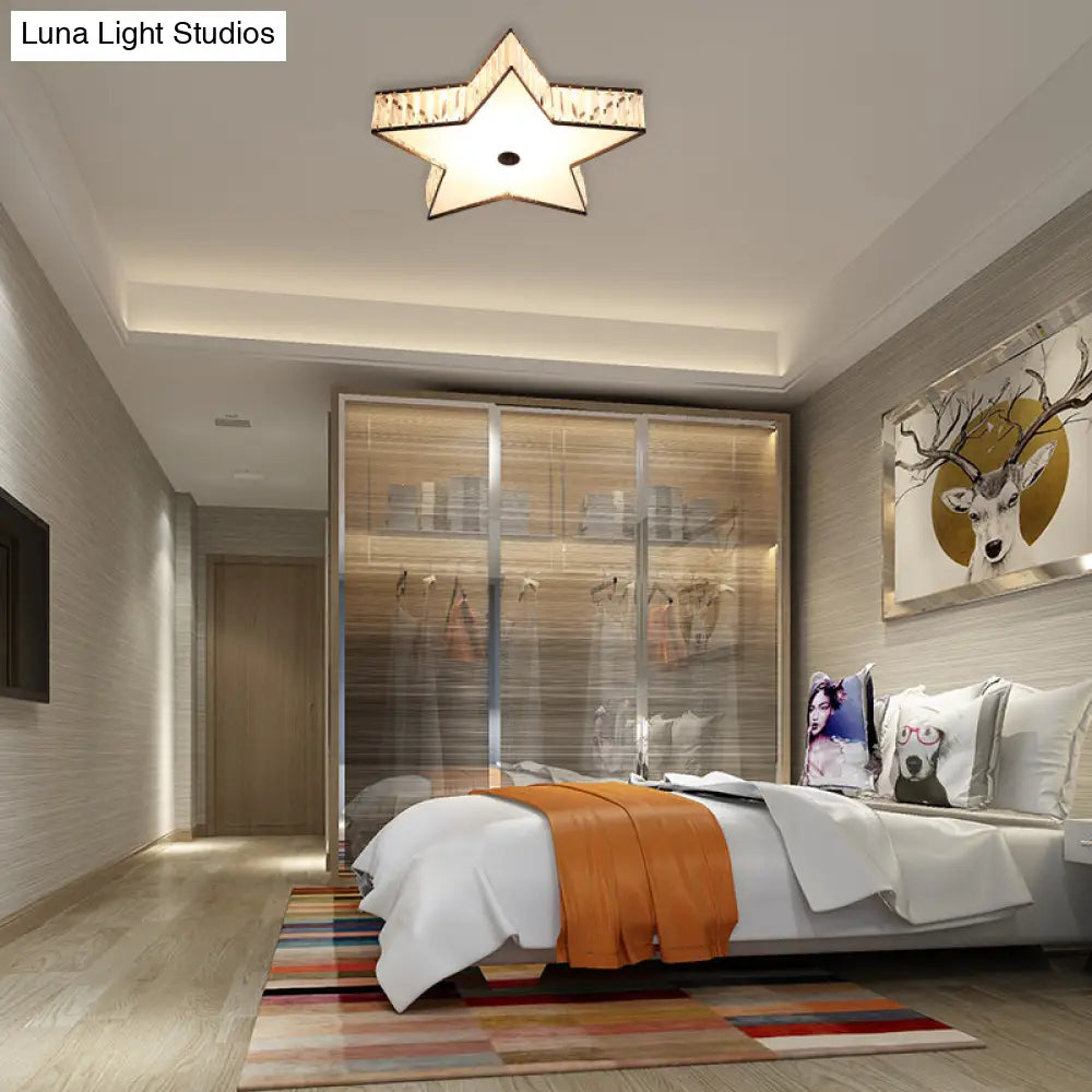 Contemporary Led Flush Light Fixture: Clear Crystal Star With Acrylic Diffuser For Bedroom In White