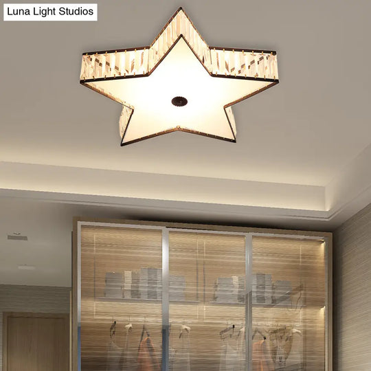 Contemporary Led Flush Light Fixture: Clear Crystal Star With Acrylic Diffuser For Bedroom In White