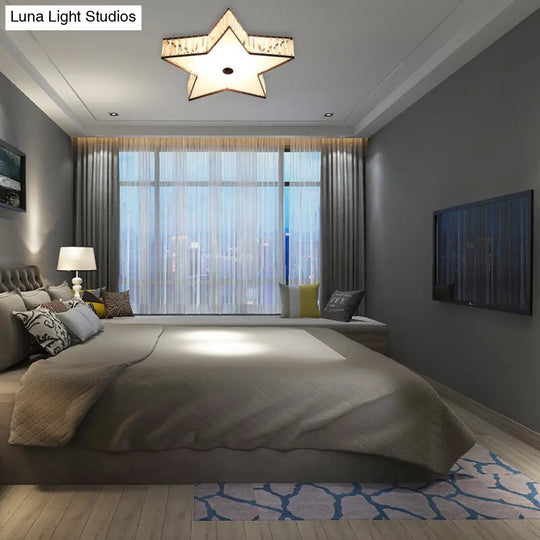 Contemporary Led Flush Light Fixture: Clear Crystal Star With Acrylic Diffuser For Bedroom In White