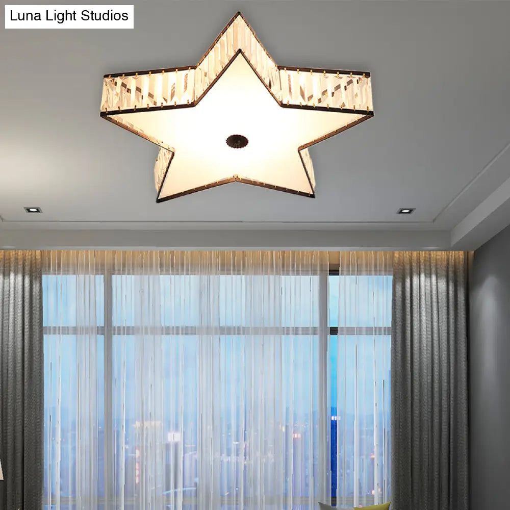 Contemporary Led Flush Light Fixture: Clear Crystal Star With Acrylic Diffuser For Bedroom In White