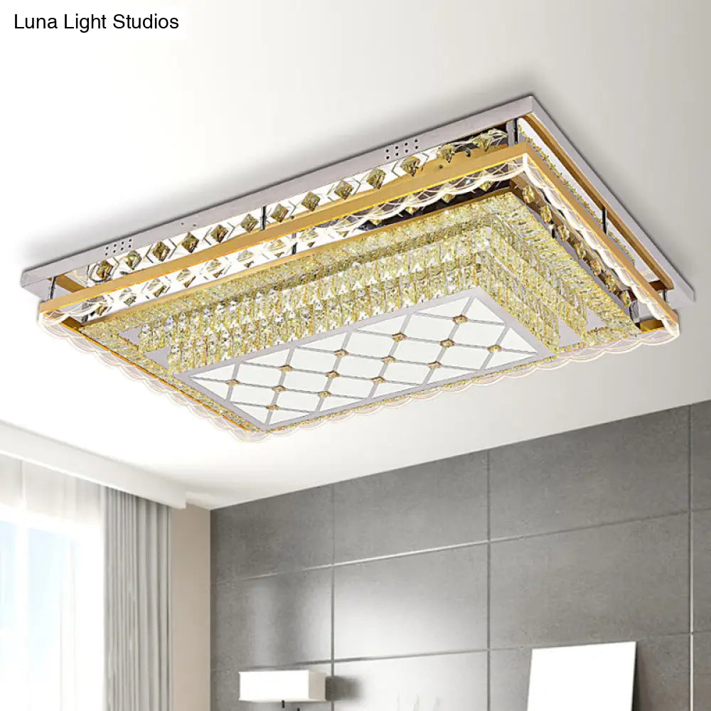 Contemporary Led Flush Light For Living Room With Clear Crystal Rectangle Design