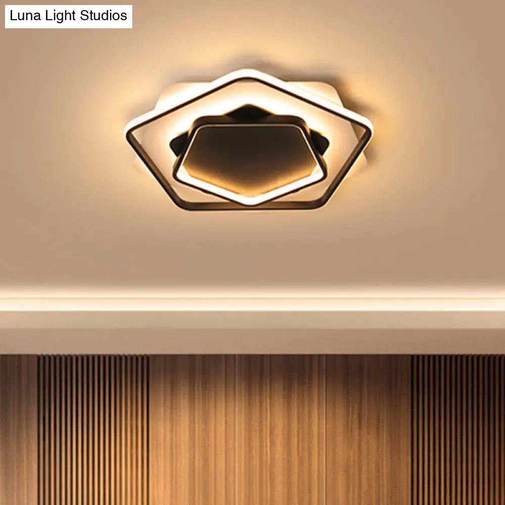 Contemporary Led Flush Light: Pentagon Thin Acrylic Ceiling Lamp In Black/White Warm/White Lighting