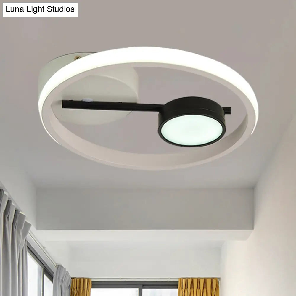 Contemporary Led Flush Light: Round Ceiling Mounted Metal; Black & White Or Gold; Warm Light