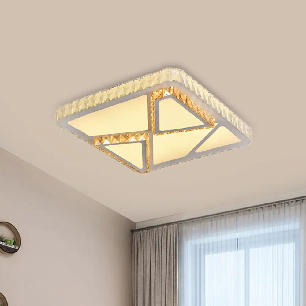 Contemporary Led Flush Mount Bedroom Ceiling Lamp With Crystal Shade - White / Triangle