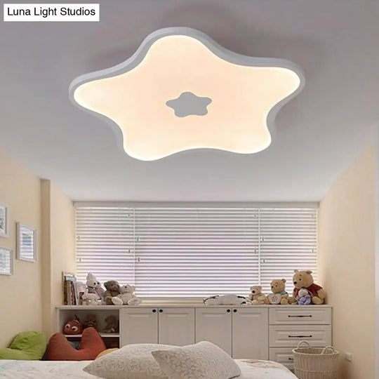 Contemporary Led Flush Mount Ceiling Lamp For Study Room - White Star Acrylic Light / 18 Warm