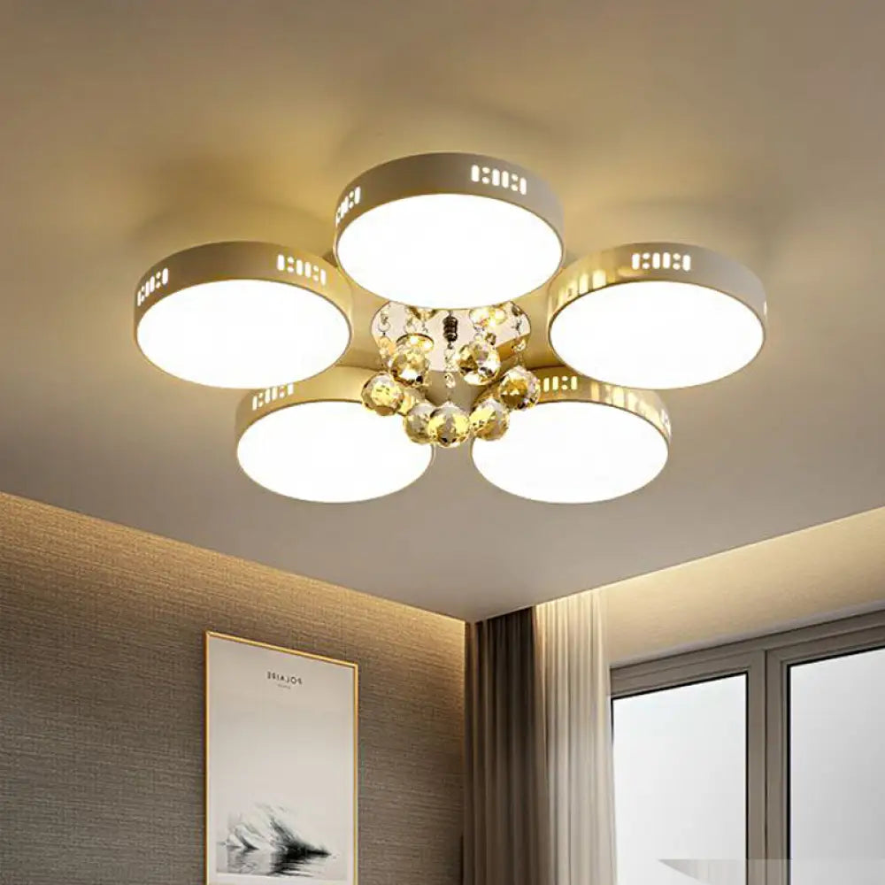 Contemporary Led Flush Mount Ceiling Lamp In White - 22’/31.5’ Circular Crystal Orb Design For