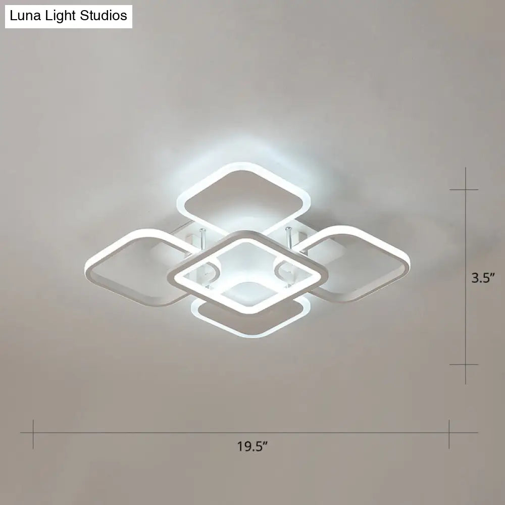 Contemporary Led Flush Mount Ceiling Lamp - White Frame Metal Flushmount Lighting For Living Room /