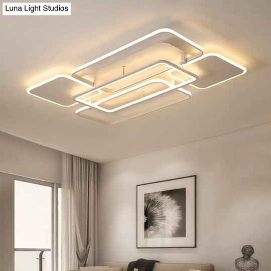 Contemporary Led Flush Mount Ceiling Lamp - White Frame Metal Flushmount Lighting For Living Room