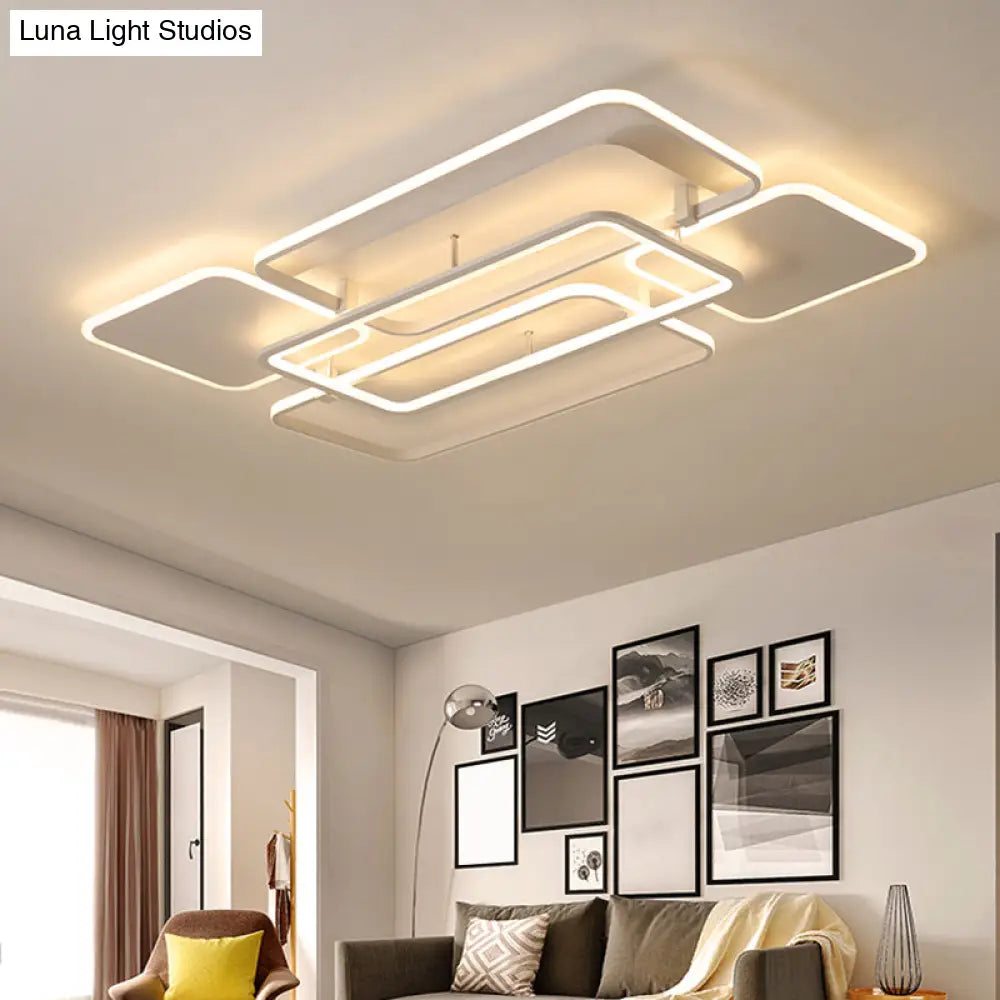 Contemporary Led Flush Mount Ceiling Lamp - White Frame Metal Flushmount Lighting For Living Room