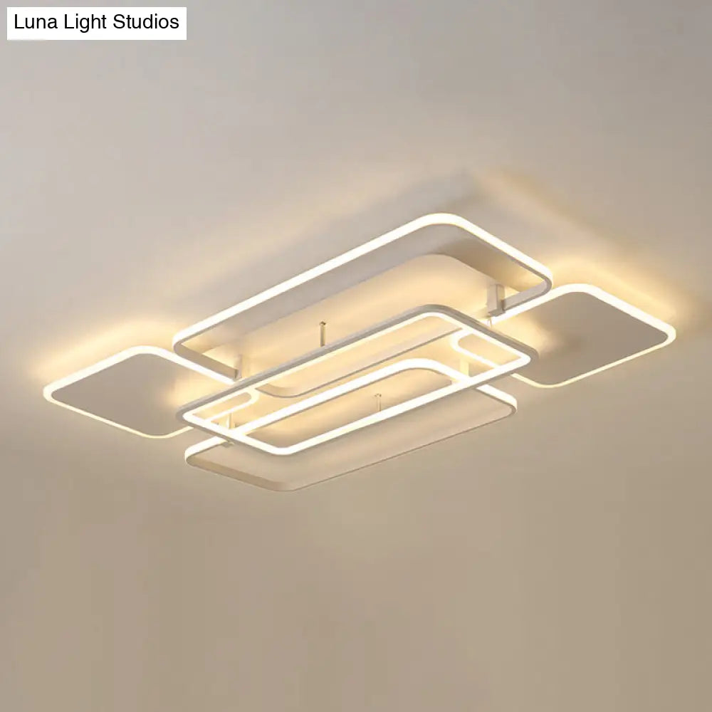 Contemporary Led Flush Mount Ceiling Lamp - White Frame Metal Flushmount Lighting For Living Room /