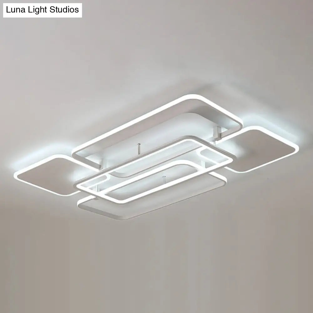 Contemporary Led Flush Mount Ceiling Lamp - White Frame Metal Flushmount Lighting For Living Room /