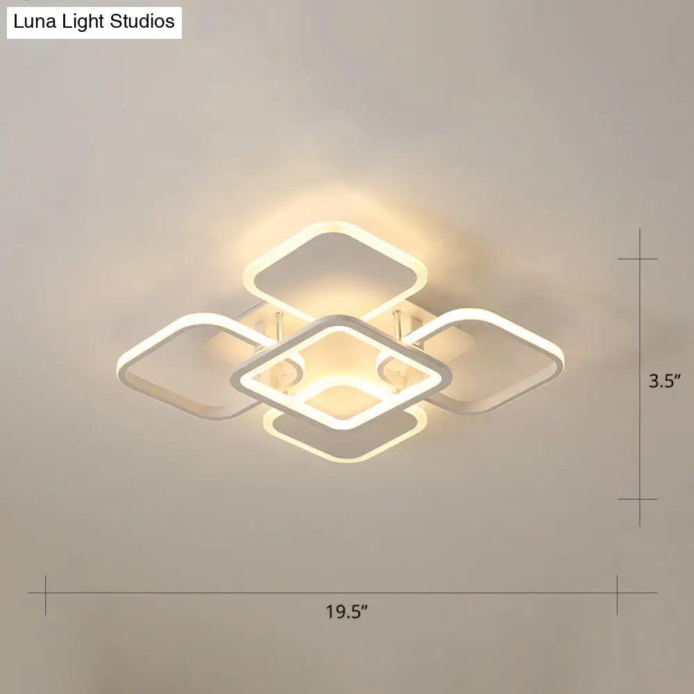 Contemporary Led Flush Mount Ceiling Lamp - White Frame Metal Flushmount Lighting For Living Room /