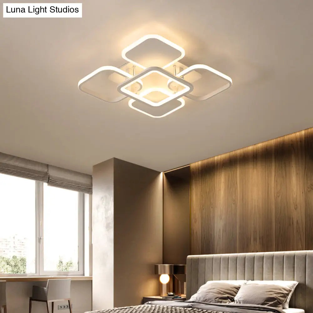 Contemporary Led Flush Mount Ceiling Lamp - White Frame Metal Flushmount Lighting For Living Room