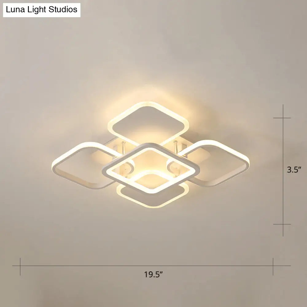 Contemporary Led Flush Mount Ceiling Lamp - White Frame Metal Flushmount Lighting For Living Room /