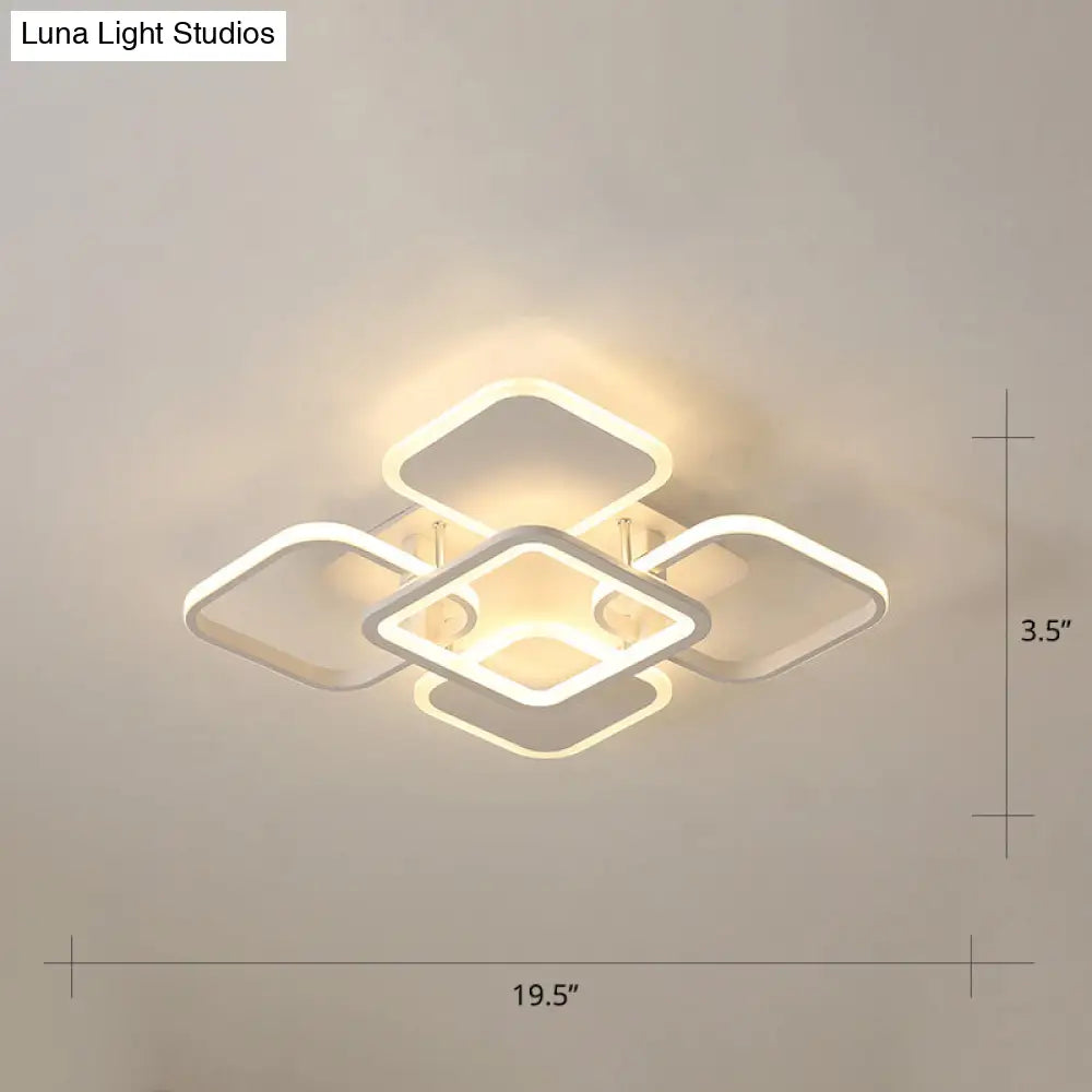 Contemporary Led Flush Mount Ceiling Lamp - White Frame Metal Flushmount Lighting For Living Room /