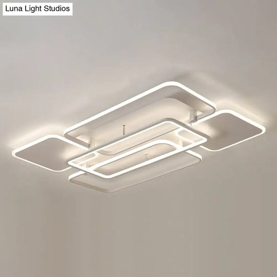 Contemporary Led Flush Mount Ceiling Lamp - White Frame Metal Flushmount Lighting For Living Room /