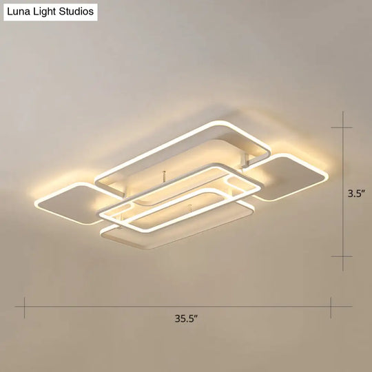 Contemporary Led Flush Mount Ceiling Lamp - White Frame Metal Flushmount Lighting For Living Room /