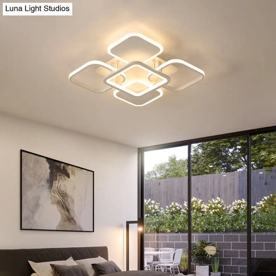 Contemporary Led Flush Mount Ceiling Lamp - White Frame Metal Flushmount Lighting For Living Room