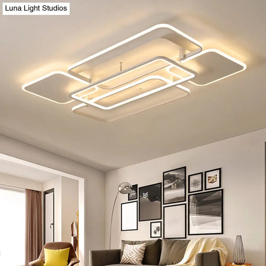 Contemporary Led Flush Mount Ceiling Lamp - White Frame Metal Flushmount Lighting For Living Room