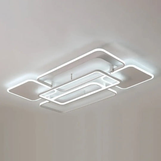 Contemporary Led Flush Mount Ceiling Lamp - White Frame Metal Flushmount Lighting For Living Room /