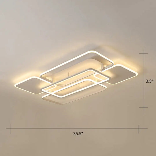 Contemporary Led Flush Mount Ceiling Lamp - White Frame Metal Flushmount Lighting For Living Room /