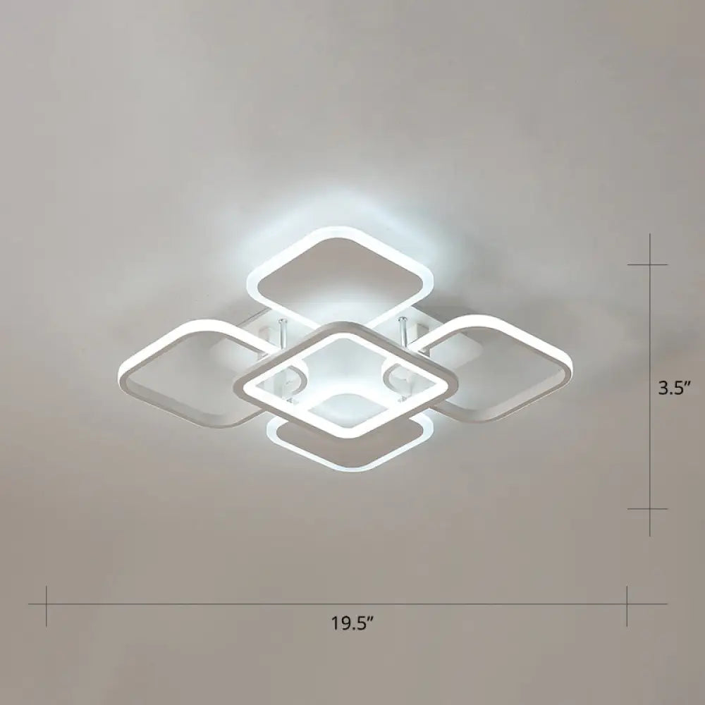 Contemporary Led Flush Mount Ceiling Lamp - White Frame Metal Flushmount Lighting For Living Room /