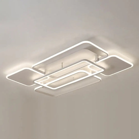 Contemporary Led Flush Mount Ceiling Lamp - White Frame Metal Flushmount Lighting For Living Room /