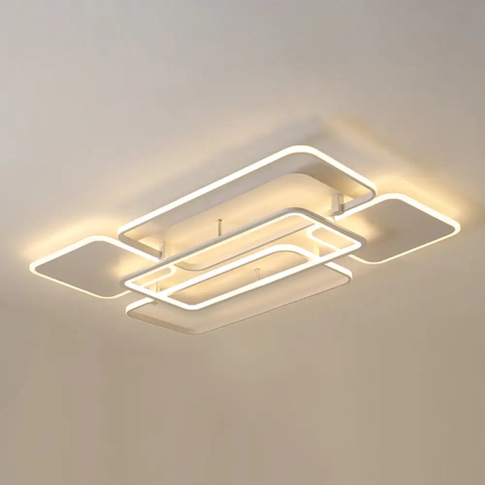 Contemporary Led Flush Mount Ceiling Lamp - White Frame Metal Flushmount Lighting For Living Room /