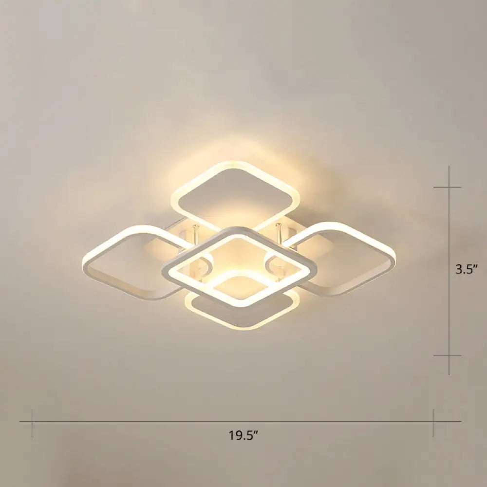 Contemporary Led Flush Mount Ceiling Lamp - White Frame Metal Flushmount Lighting For Living Room /