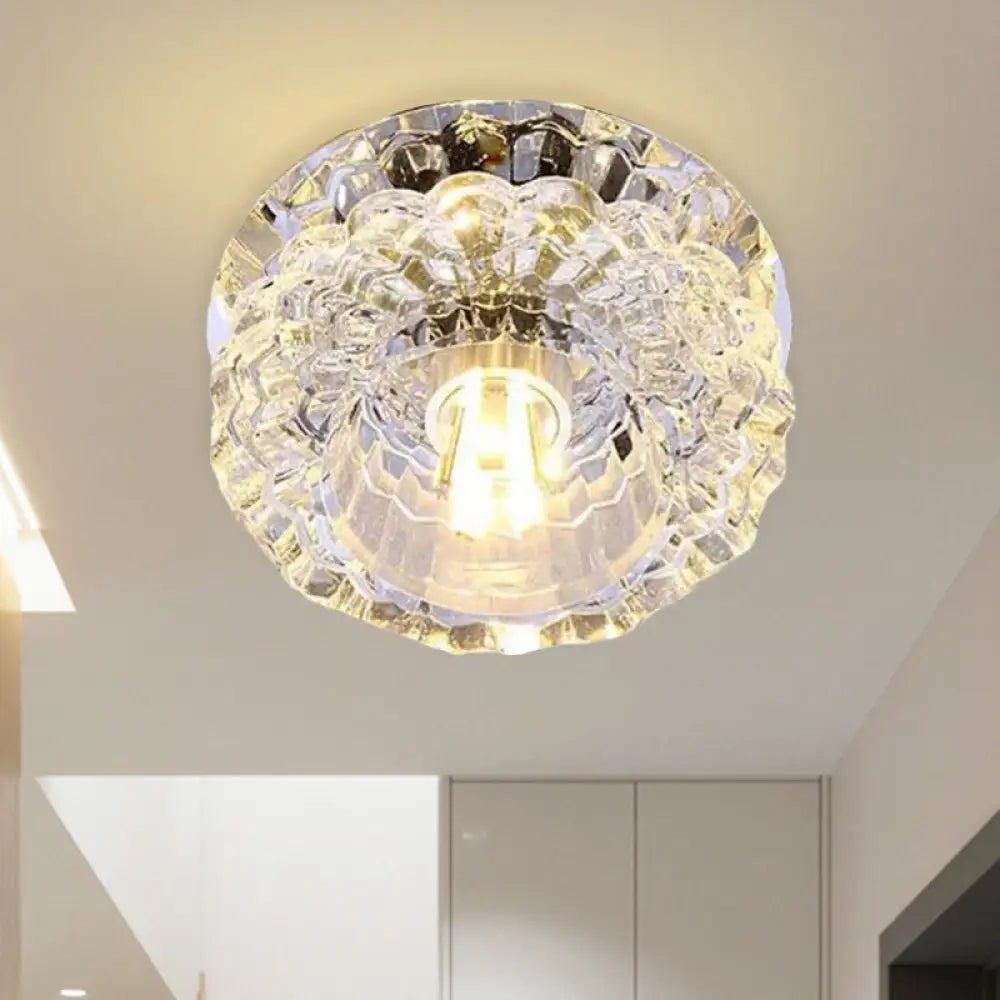 Contemporary Led Flush Mount Ceiling Lamp With Clear Crystal Accents - Perfect For Corridors