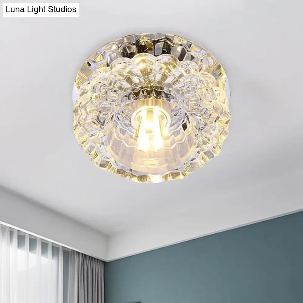 Contemporary Led Flush Mount Ceiling Lamp With Clear Crystal Accents - Perfect For Corridors