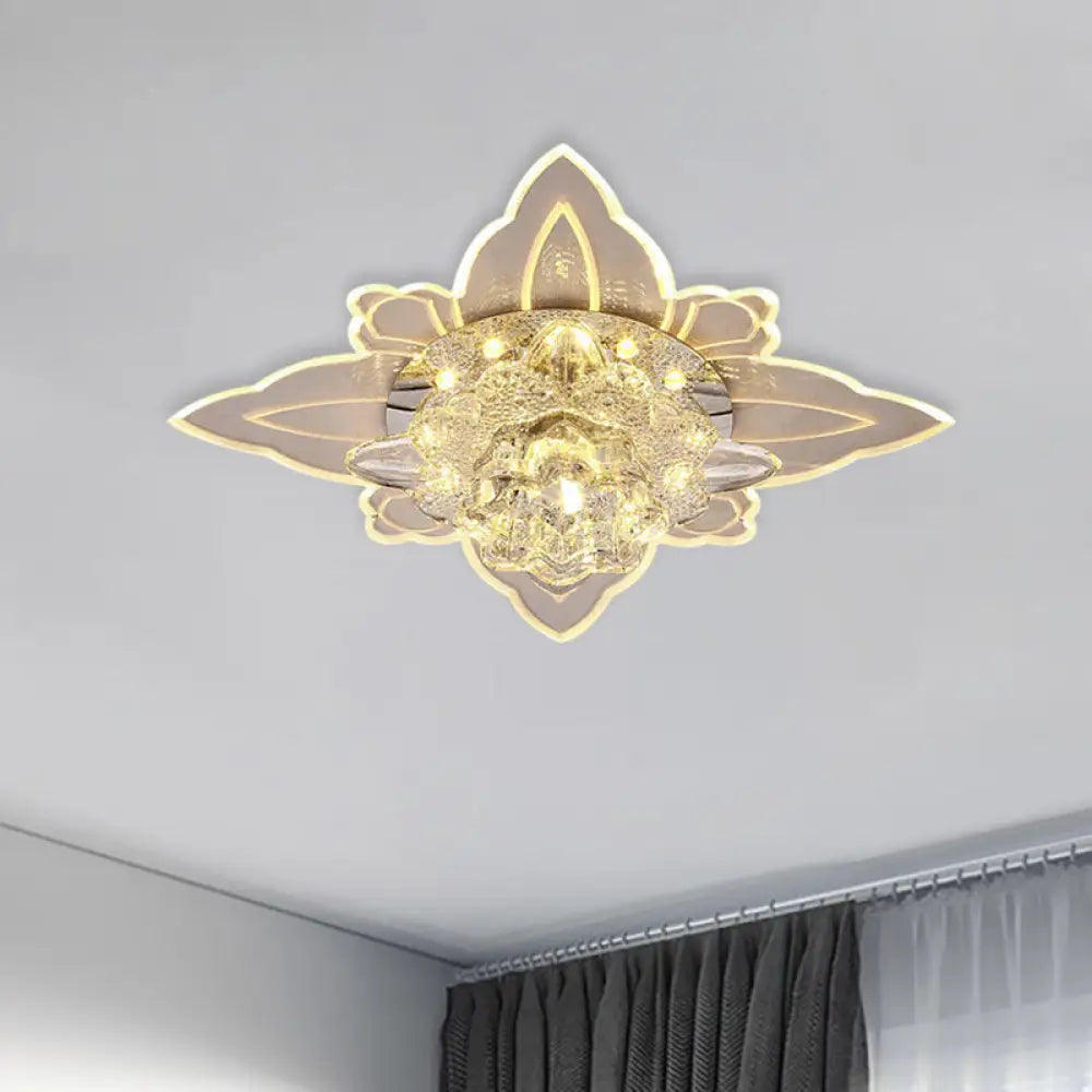 Contemporary Led Flush - Mount Ceiling Lamp With Clear Crystal Floral Design