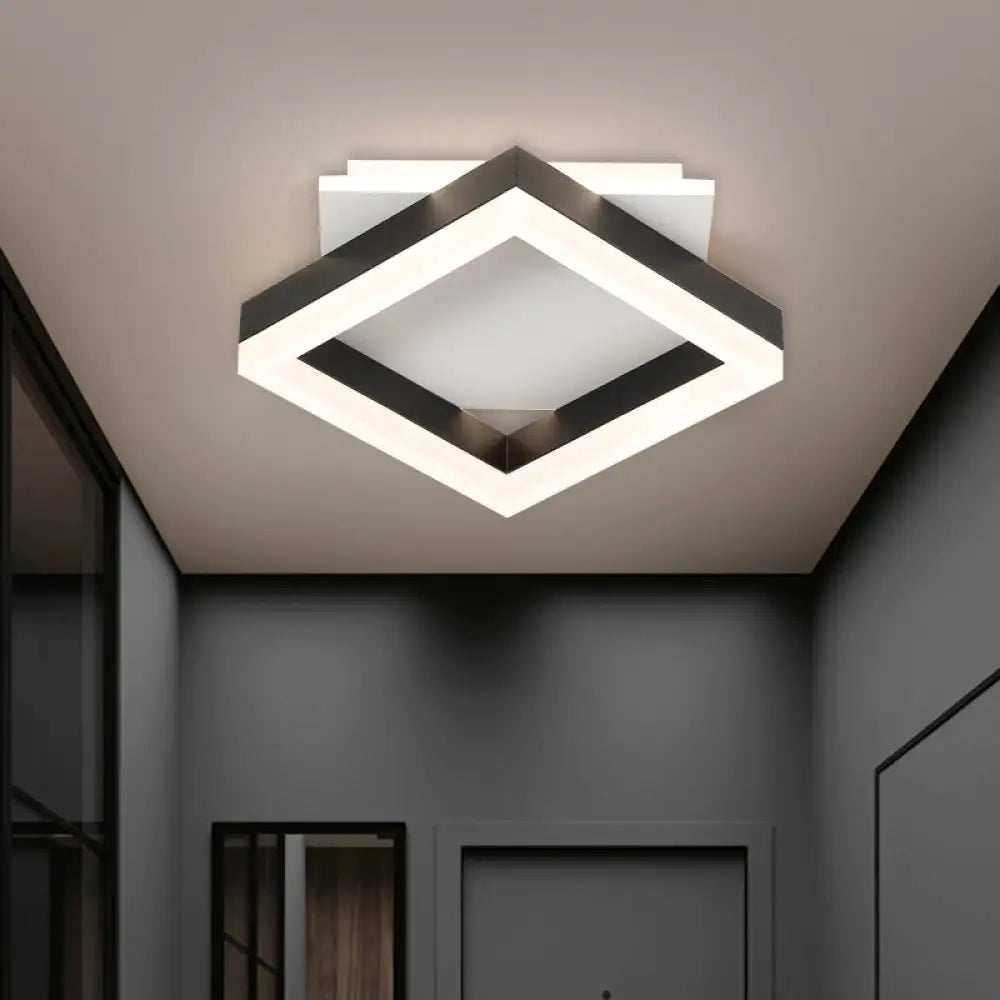 Contemporary Led Flush Mount Ceiling Light For Bedroom In Black & White Squares With Warm/White