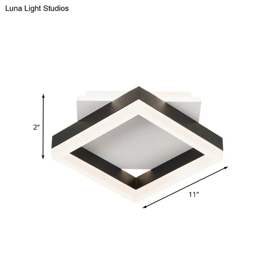 Contemporary Led Flush Mount Ceiling Light For Bedroom In Black & White Squares With Warm/White Glow