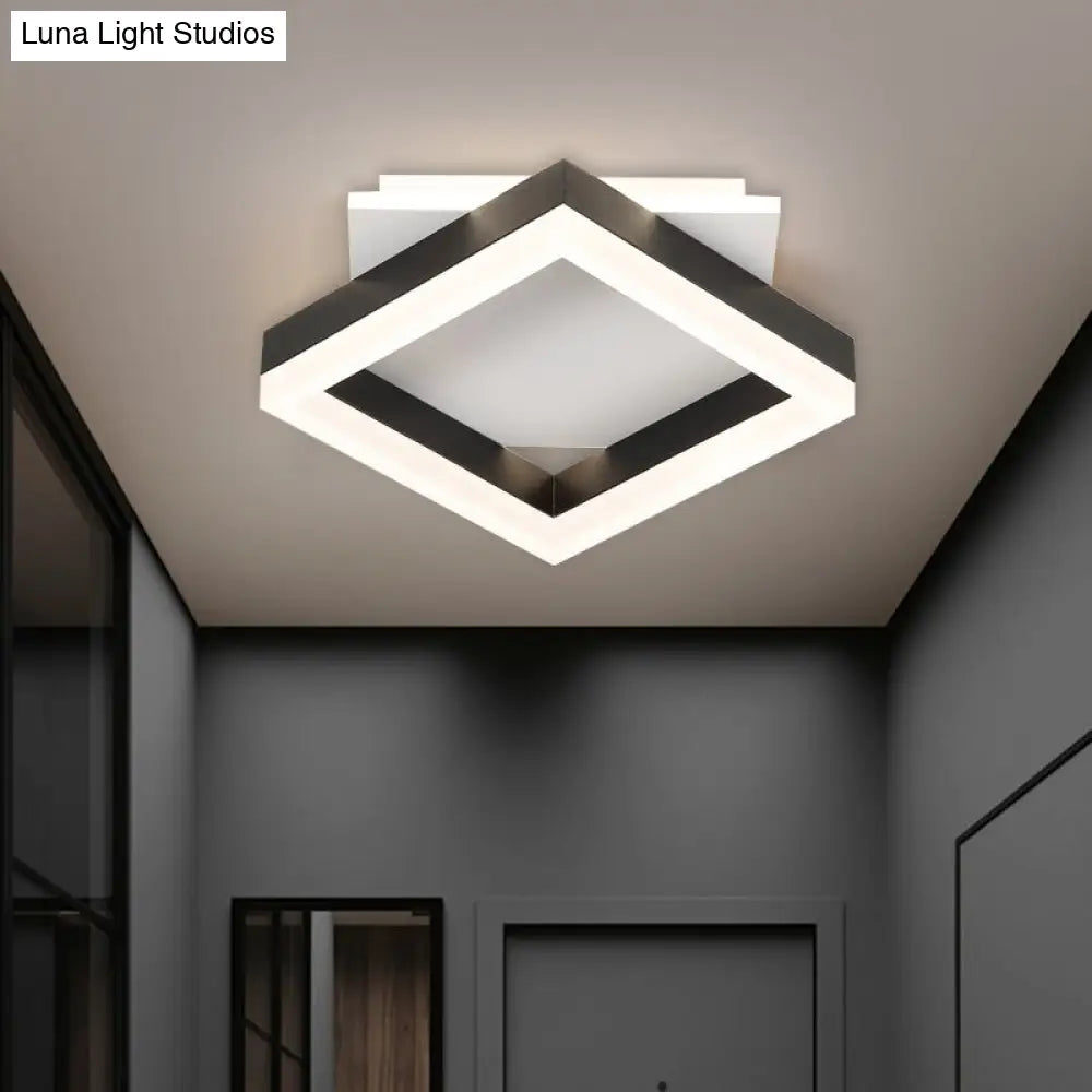 Contemporary Led Flush Mount Ceiling Light For Bedroom In Black & White Squares With Warm/White Glow