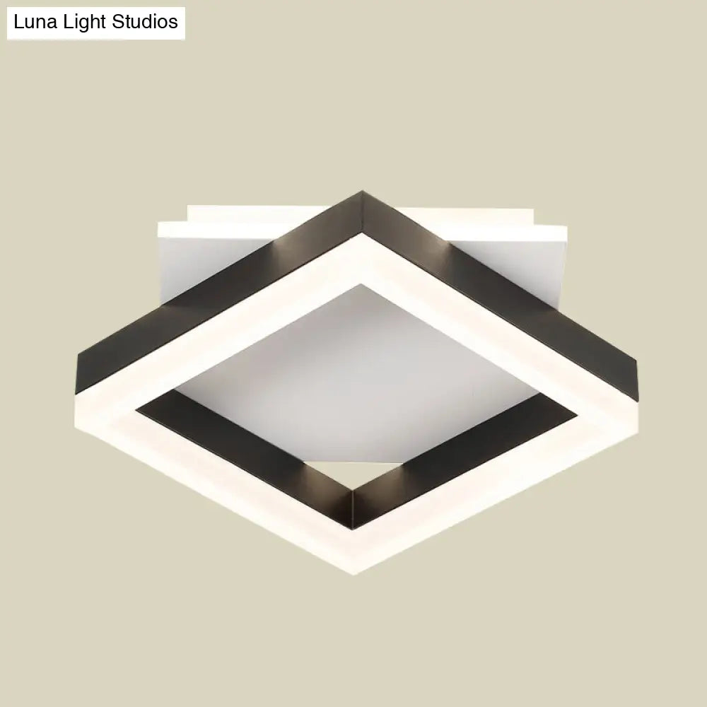 Contemporary Led Flush Mount Ceiling Light For Bedroom In Black & White Squares With Warm/White Glow