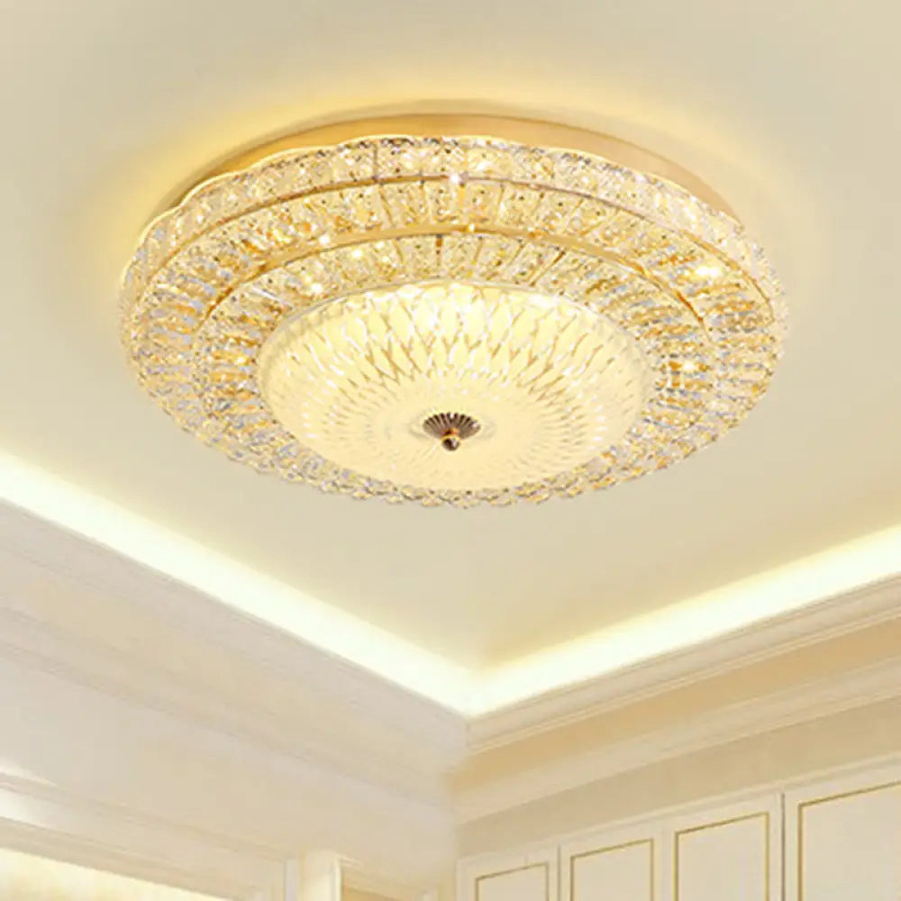 Contemporary Led Flush Mount Ceiling Light In Gold With Crystal Shade - Perfect For Bedrooms!